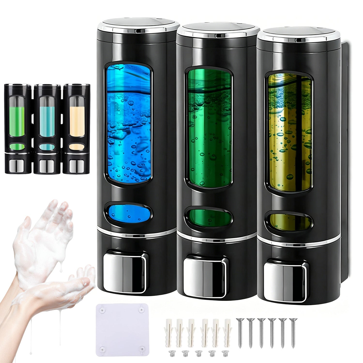 WALL-MOUNTED DISPENSER SOAP GEL 3 CHAMBERS FOR SHOWER 400ML MULTIFUNCTIONAL