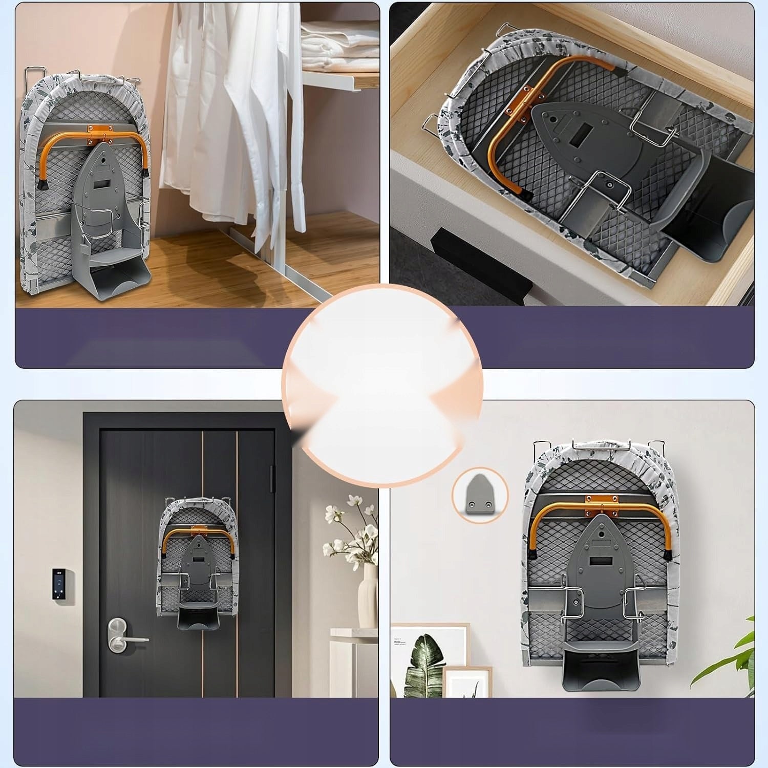 WALL-MOUNTED FOLDING IRONING BOARD 89X33CM HANGER STEEL DURABLE Total height 33 cm