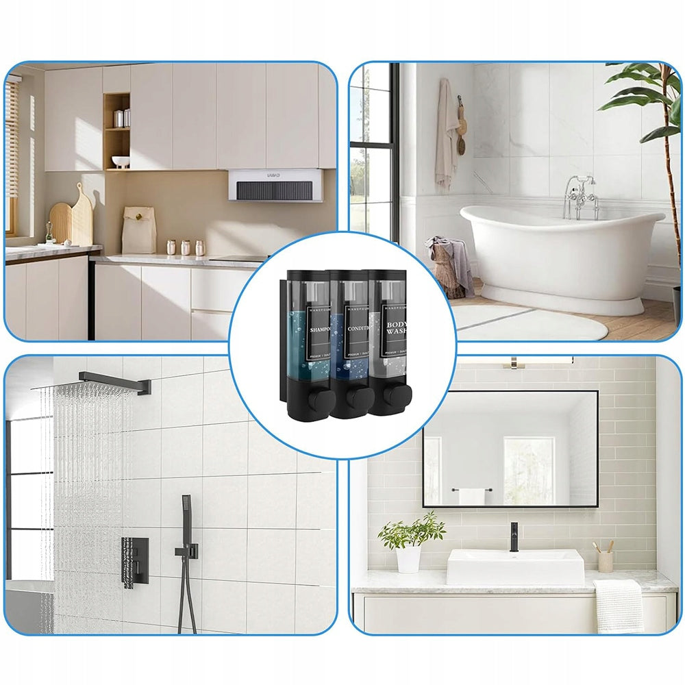 WALL MOUNTED SHAMPOO GEL SOAP DISPENSER BLACK 3X300 ML Brand Bedee