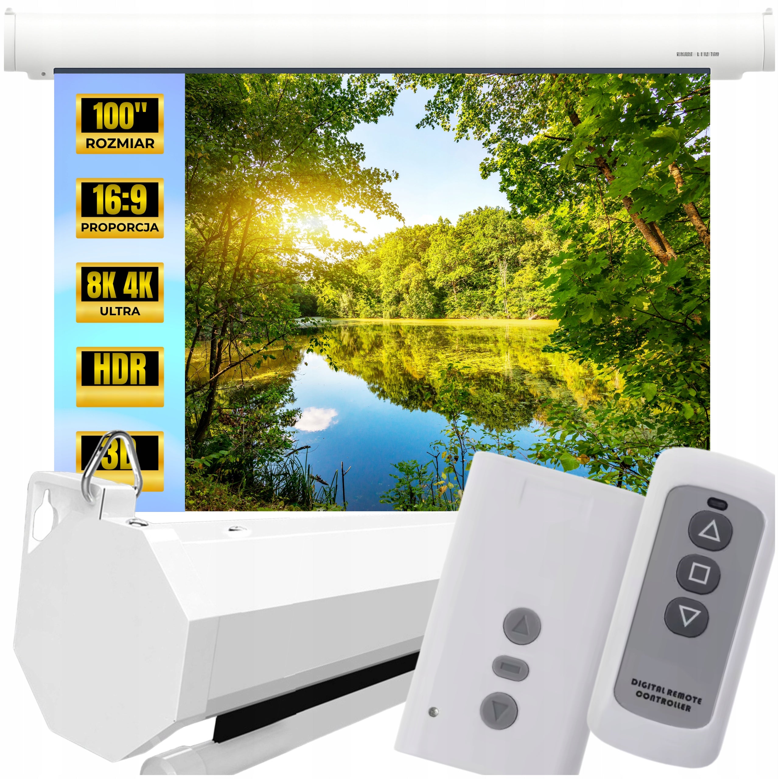 WALL PROJECTION SCREEN ELECTRIC AUTOMATIC REMOTE CONTROL 100" INCH PROJECTOR