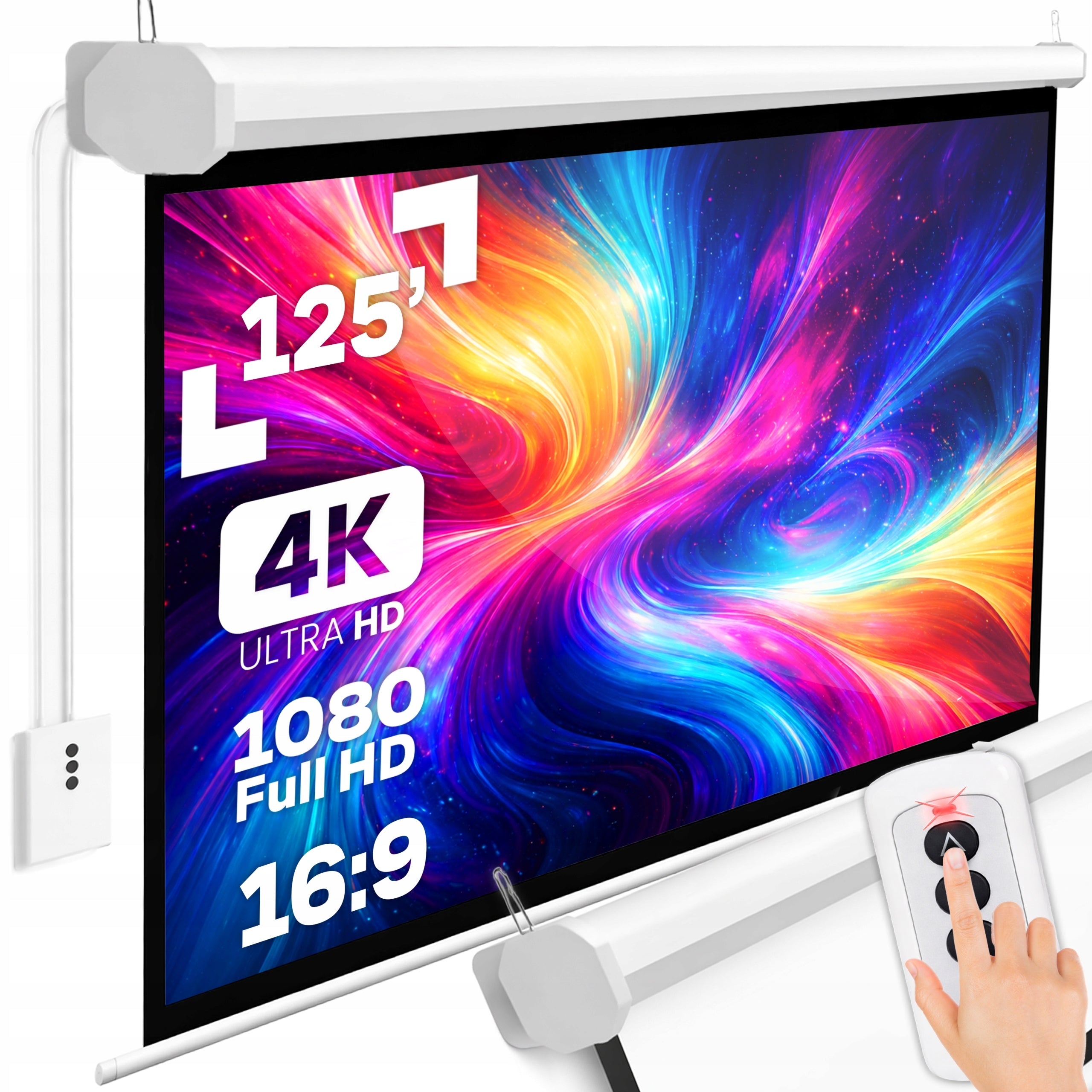 WALL PROJECTION SCREEN ELECTRIC LARGE 265X179 CM 125" FULL HD + REMOTE CONTROL