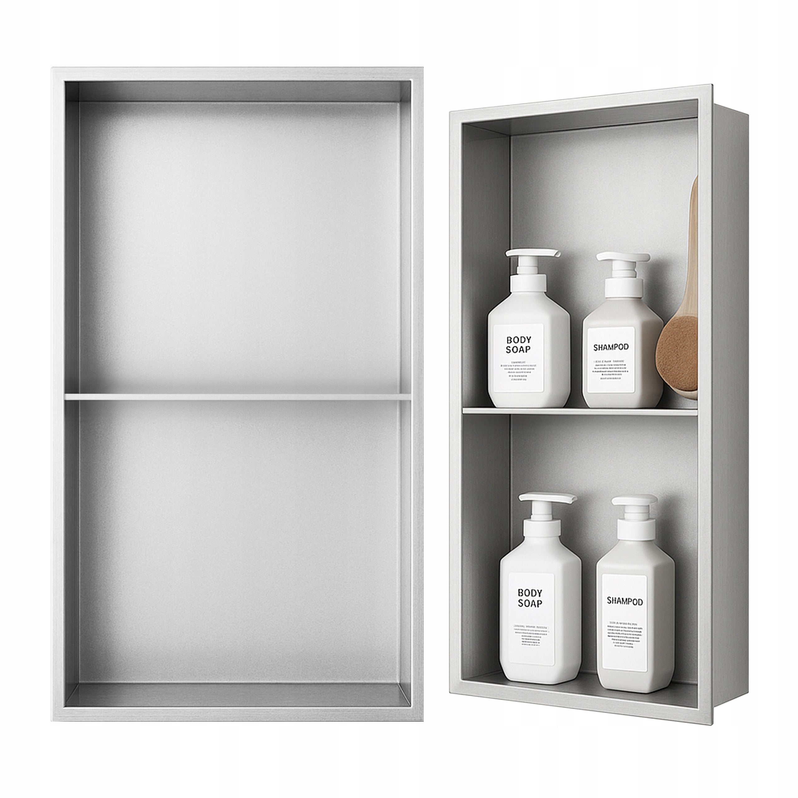 WALL RECESSED BATHROOM SHELF WITH DUO COLLAR 60X30X10 CM CHROME