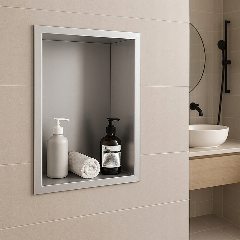 WALL RECESSED BATHROOM SHELF WITH FLANGE IGA 45X30X7 CM CHROME Brand Hydrosan