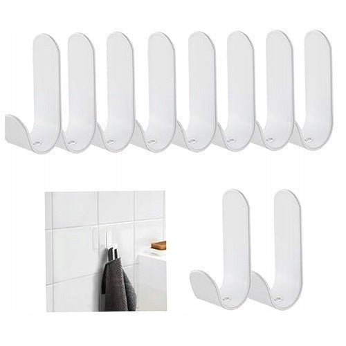 WALL SELF-ADHESIVE HOOKS FOR BATHROOM KITCHEN WHITE SET OF 10