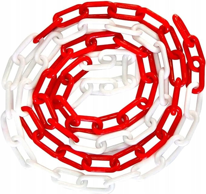 WARNING CHAIN 6 MM - 25 M ROAD PLASTIC STRONG WHITE AND RED