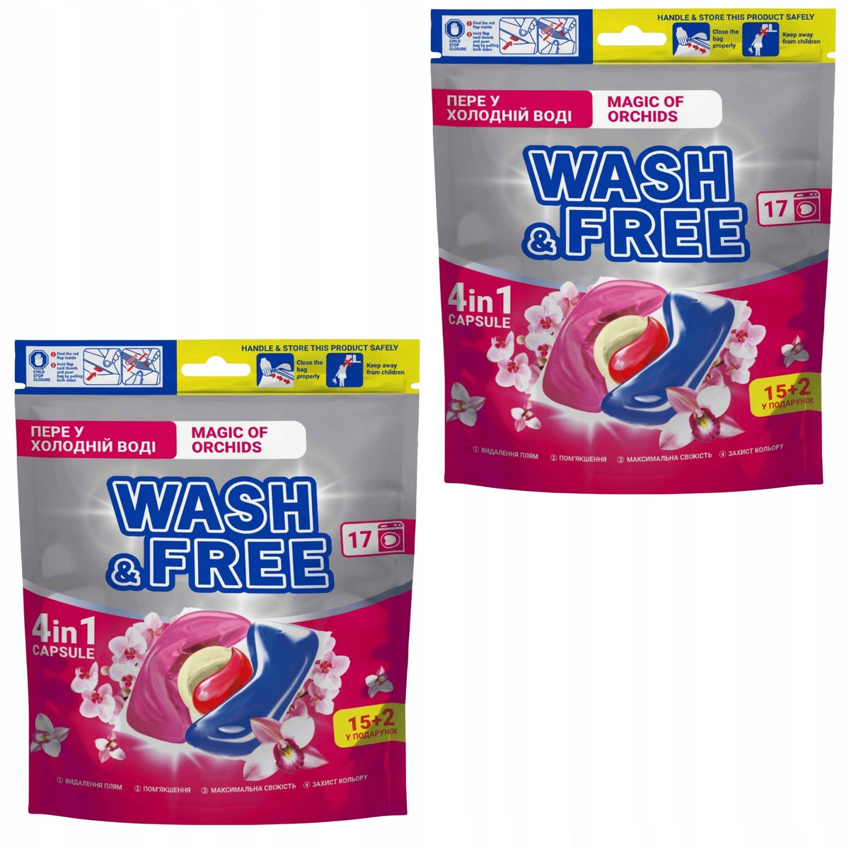 WASH&FREE Washing Capsules UNIVERSAL 4in1 ORCHID 2 x 17 pcs