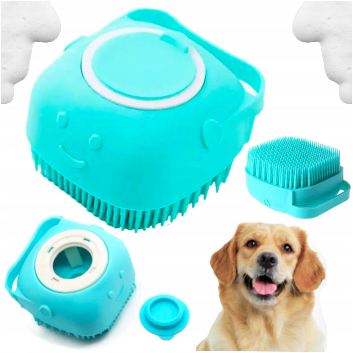 WASHCLOTH WITH CAT DOG WASH DISPENSER SILICONE SOAP BRUSH LIQUID
