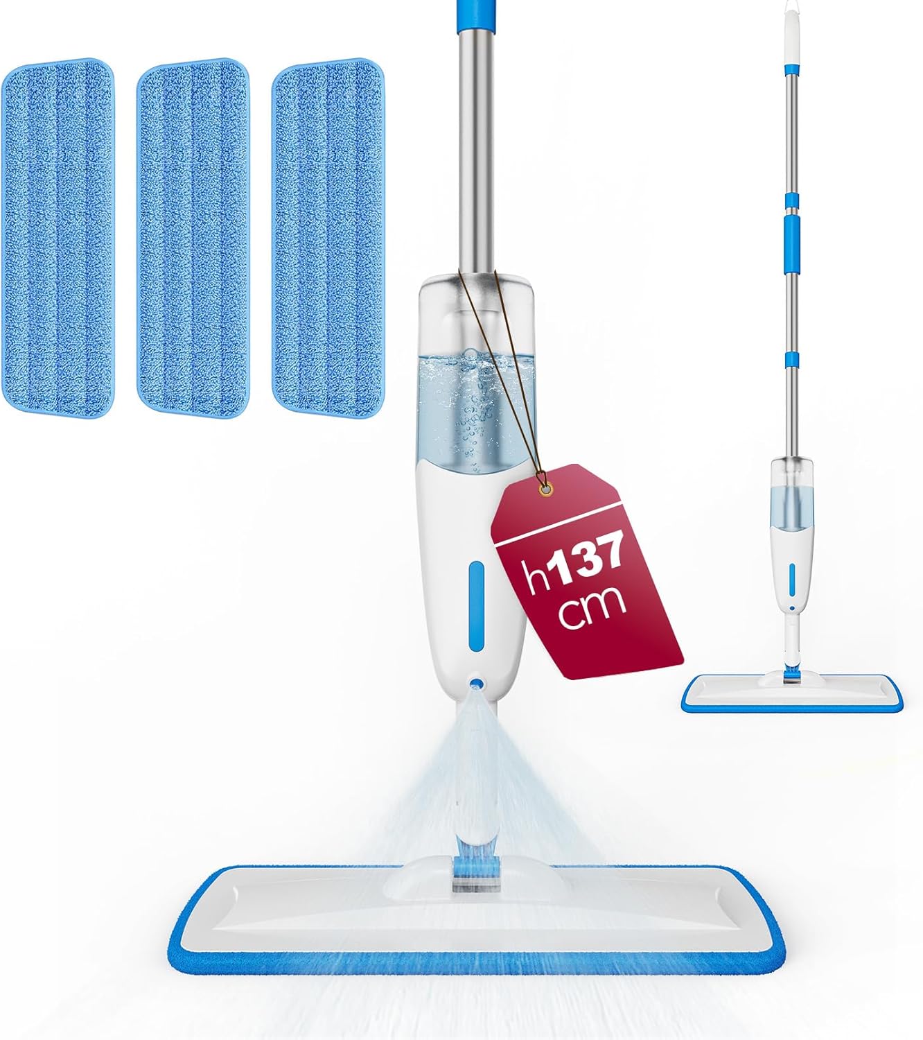 WASHER MOP 137CM 3 MICROFIBER CLOTHS FOR TILE WOOD FLOORS