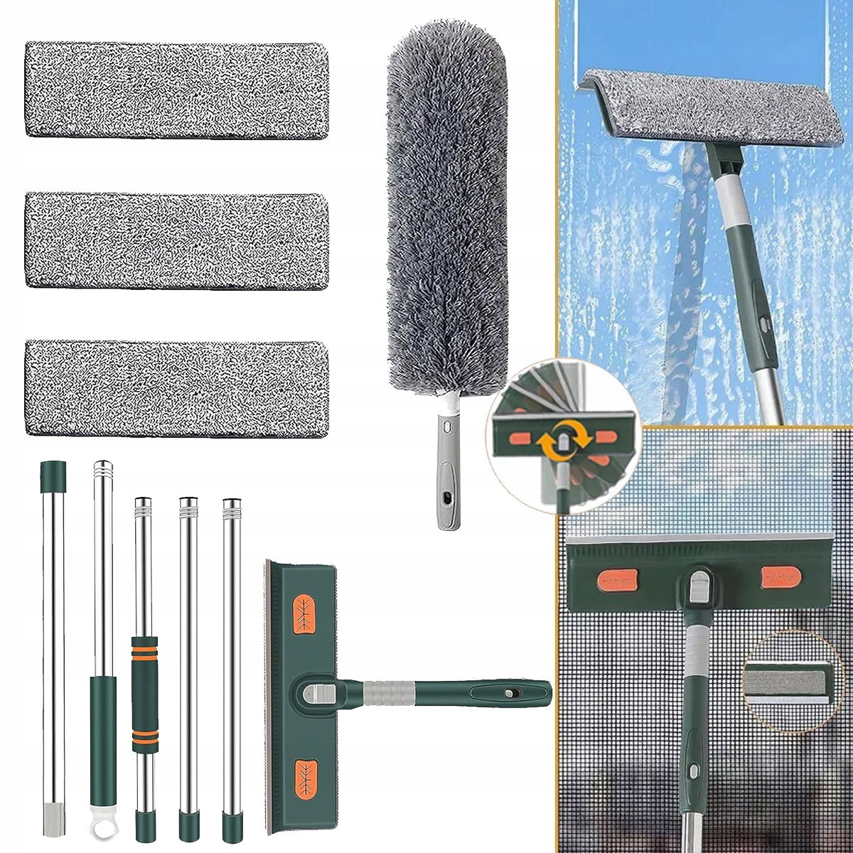 WASHER WINDOW CLEANER TELESCOPIC GLASS 210CM+3 microfiber pads