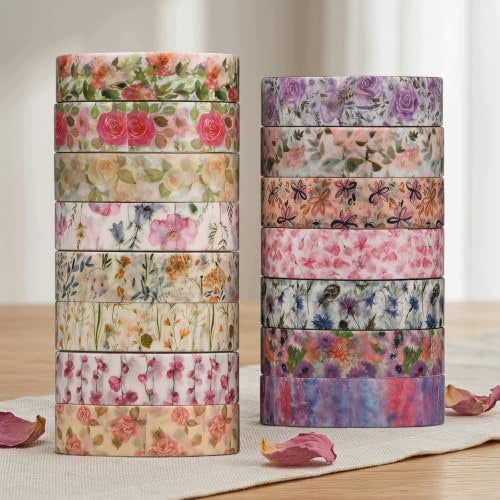 WASHI FLOWER TAPE FOR SCRAPBOOKING SET OF 15 PAPER ROLLS for children Product weight with unit packaging 0.1 kg