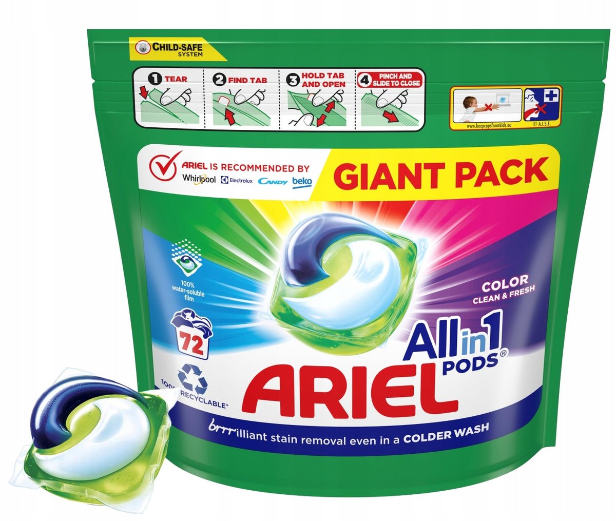 WASHING CAPSULES FOR COLOURS ARIEL ALL IN 1 PODS COLOR 72 PCS * Brand Ariel