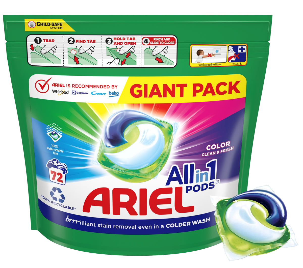 WASHING CAPSULES FOR COLOURS ARIEL ALL IN 1 PODS COLOR 72 PCS.