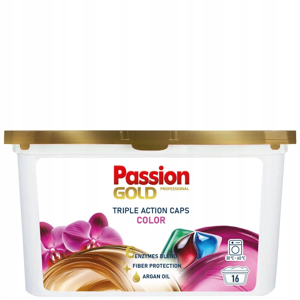 WASHING CAPSULES PASSION GOLD COLOR 3IN1 16PCS ACTIVE ENZYMES