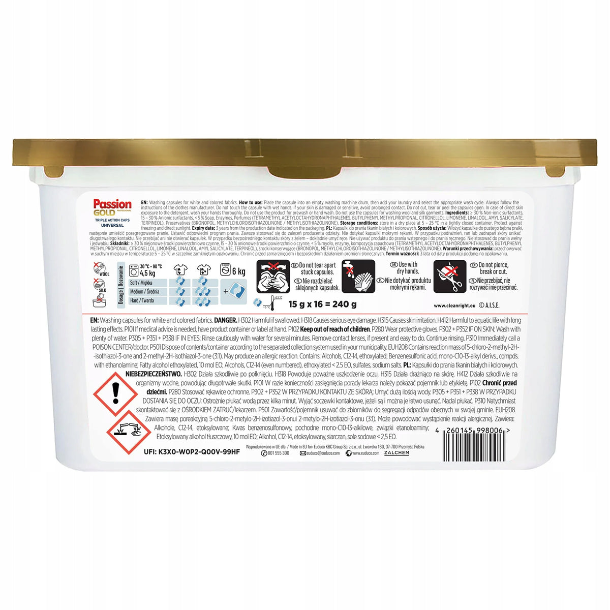 WASHING CAPSULES PASSION GOLD UNIVERSAL 3IN1 16PCS ACTIVE ENZYMES Manufacturer code 4260145998006