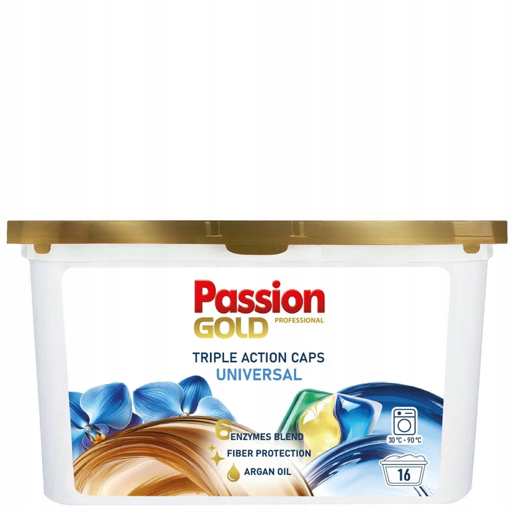 WASHING CAPSULES PASSION GOLD UNIVERSAL 3IN1 16PCS ACTIVE ENZYMES