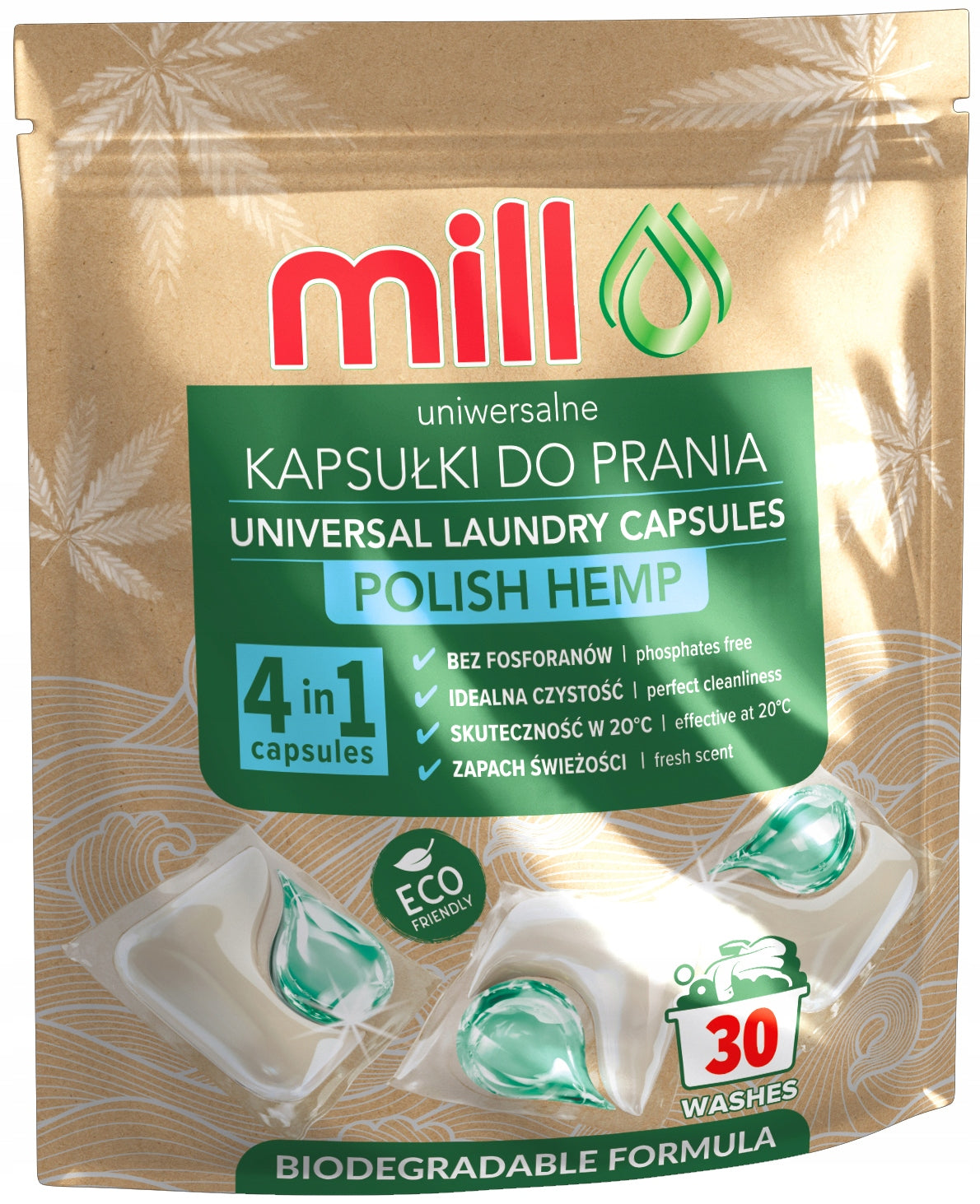 WASHING CAPSULES UNIVERSAL HEMP POLISH 30PCS + WIPES WHITE Packaging status original