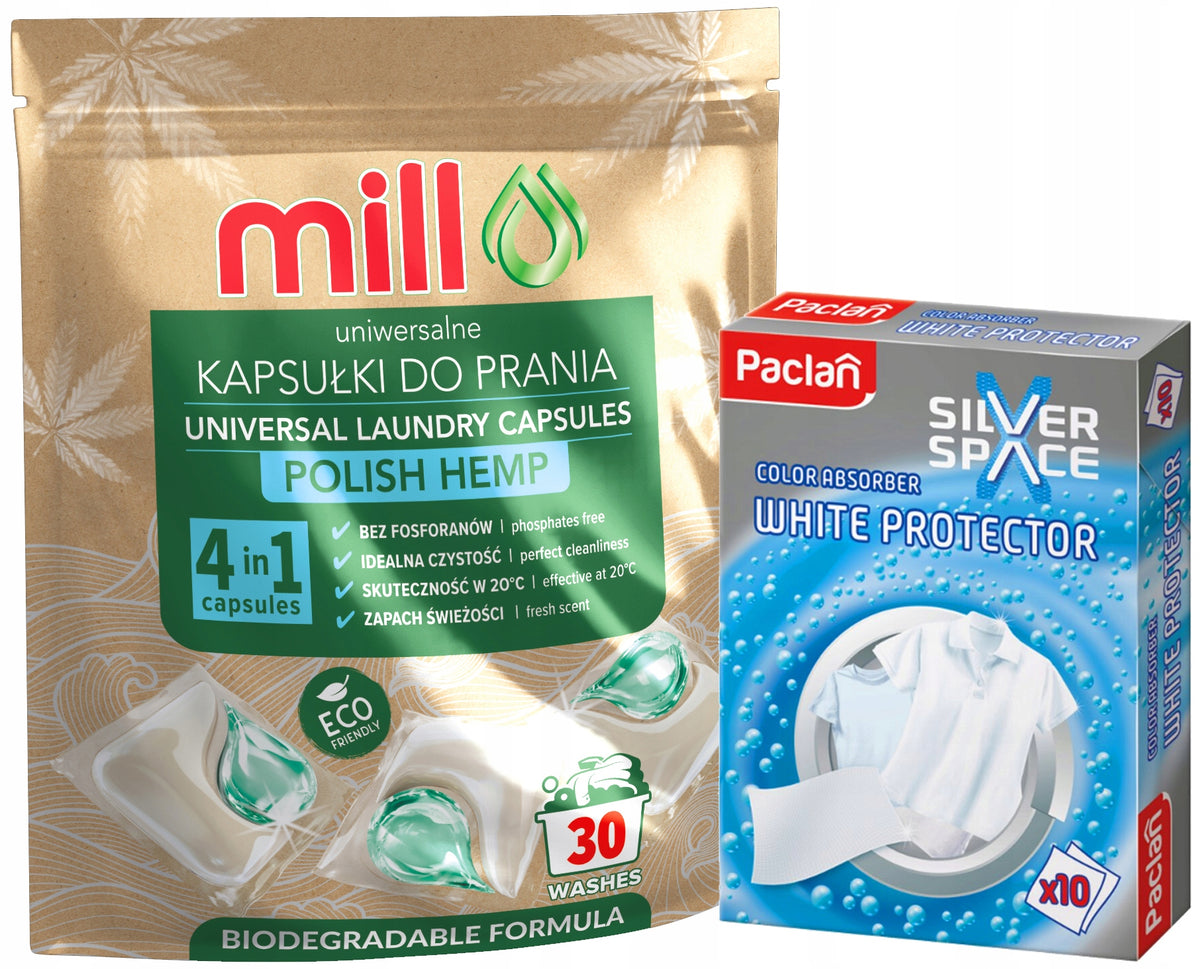 WASHING CAPSULES UNIVERSAL HEMP POLISH 30PCS + WIPES WHITE