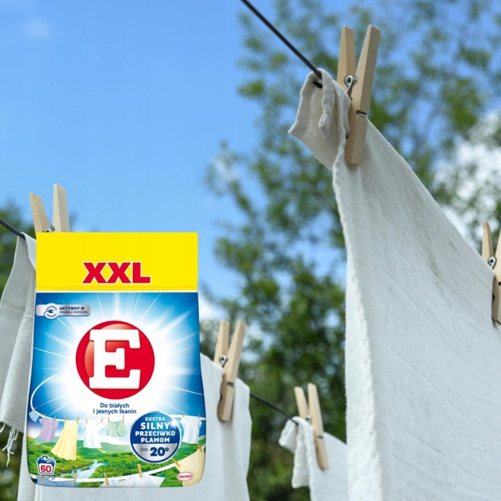 WASHING POWDER E WHITE FOR WHITE AND LIGHT FABRICS XXL 60 WASHES 3,3 KG Packaging status original