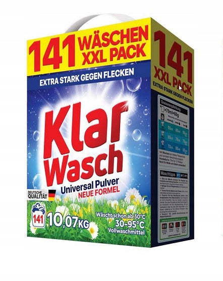 WASHING POWDER KLAR WASCH 10,07KG UNIVERSAL CARTON XXL 141 WASHINGS NEW