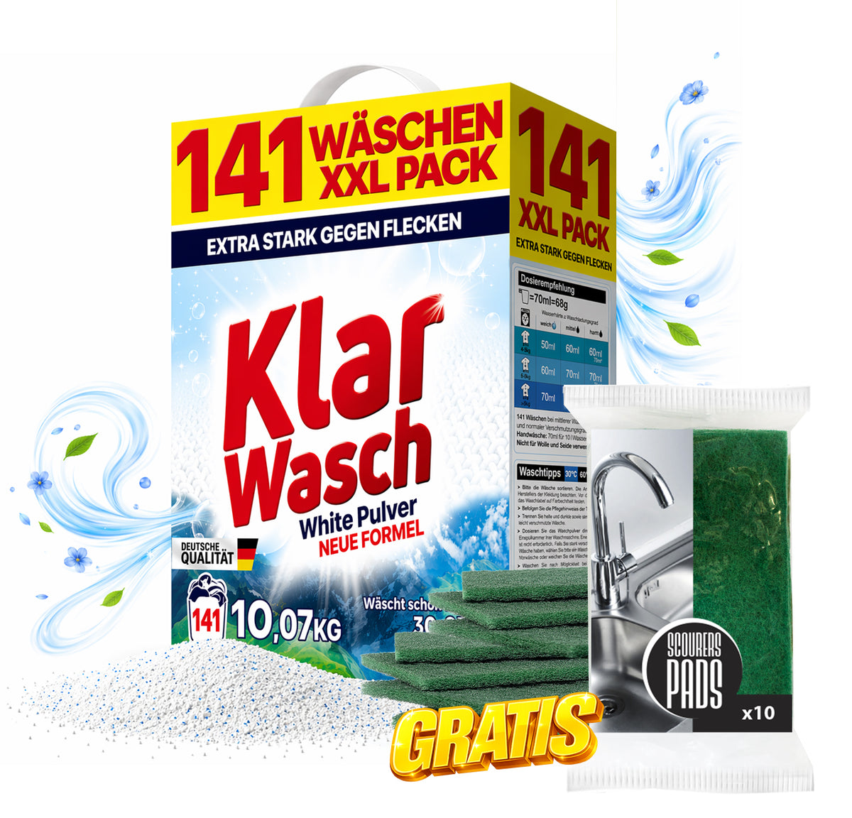 WASHING POWDER KLAR WASCH 10,07KG WHITE PACKAGING XXL + FREEBIE