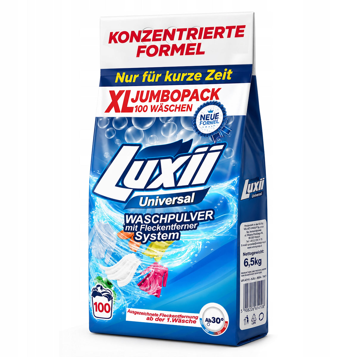 WASHING POWDER LUXII UNIVERSAL 6,5KG PACK XXL 100 WASHES + freebie