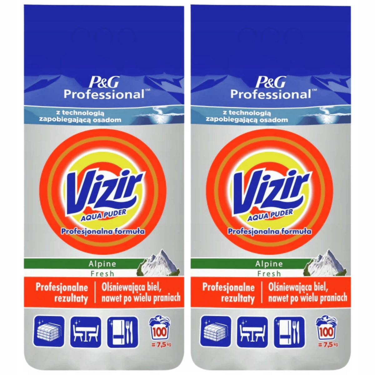 WASHING POWDER WHITE FABRICS VIZIR 100 WASHES 2x5,5KG ALPINEFRESH