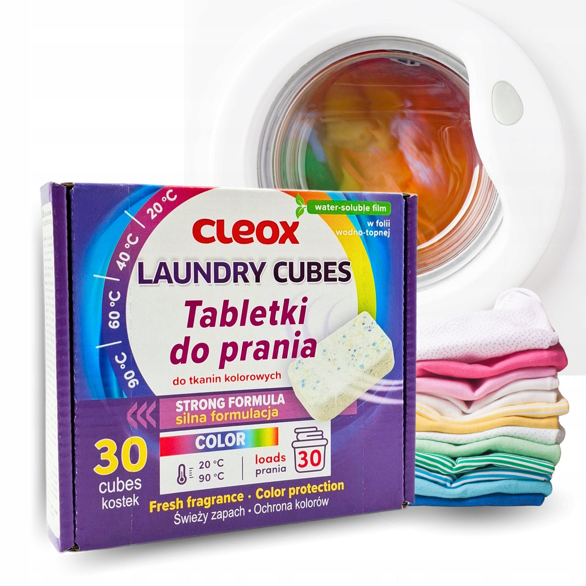 WASHING TABLETS FOR COLOURED FABRICS 30 WASHES CLEOX