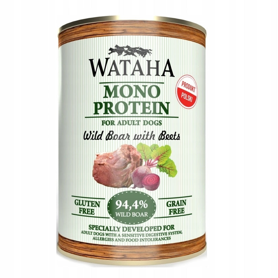 WATAHA MONO CAN OF DOG FOOD BOAR WITH BEETS 12x400g Packaging status original