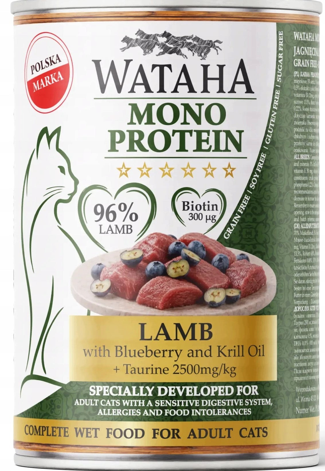 WATAHA MONO CAT MONOPROTEIN CAT FOOD LAMB WITH BLUEBERRIES 400G