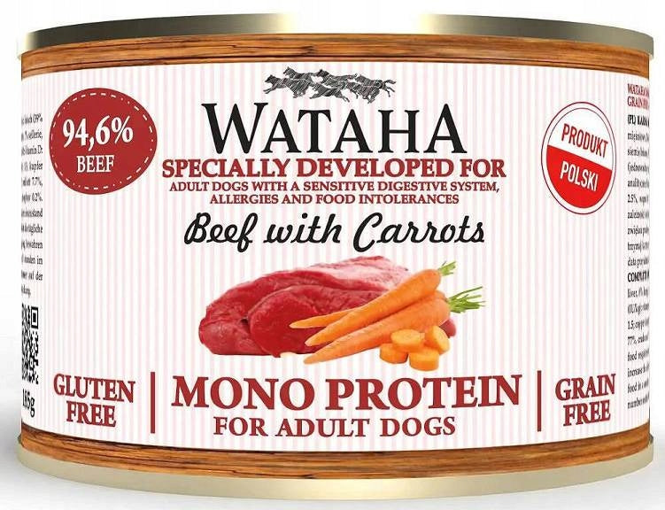 WATAHA MONO PROTEIN ADULT BEEF FOOD WITH BEEF AND CARROTS FOR DOGS 185g