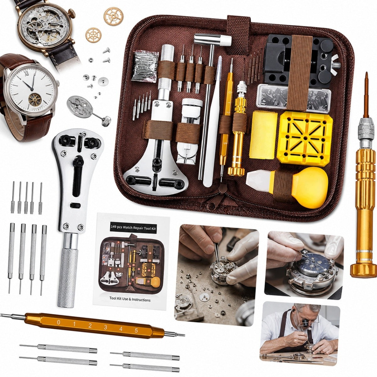 WATCH REPAIR KIT WATCHMAKING TOOLS KEYS LARGE 162 EL.