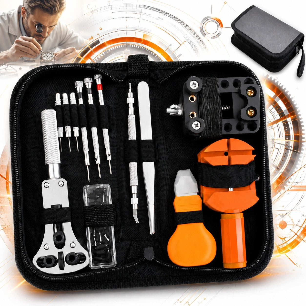 WATCHMAKING TOOL KIT FOR REPAIRING WATCHES 13 ELEMENTS CASE