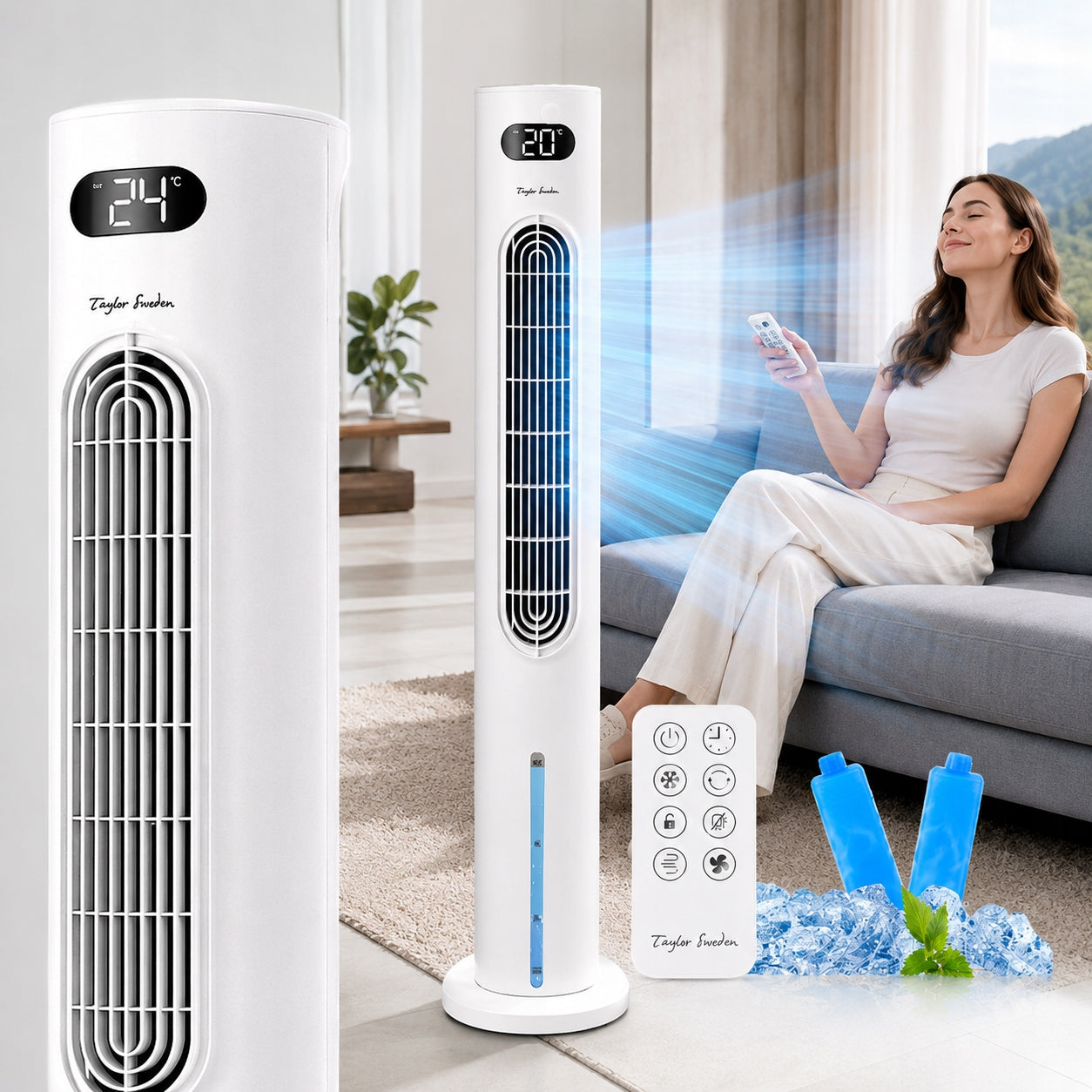 WATER AIR CONDITIONER COLUMN FAN LED REMOTE CONTROL 6L COOLING WHITE TIMER Packaging status original