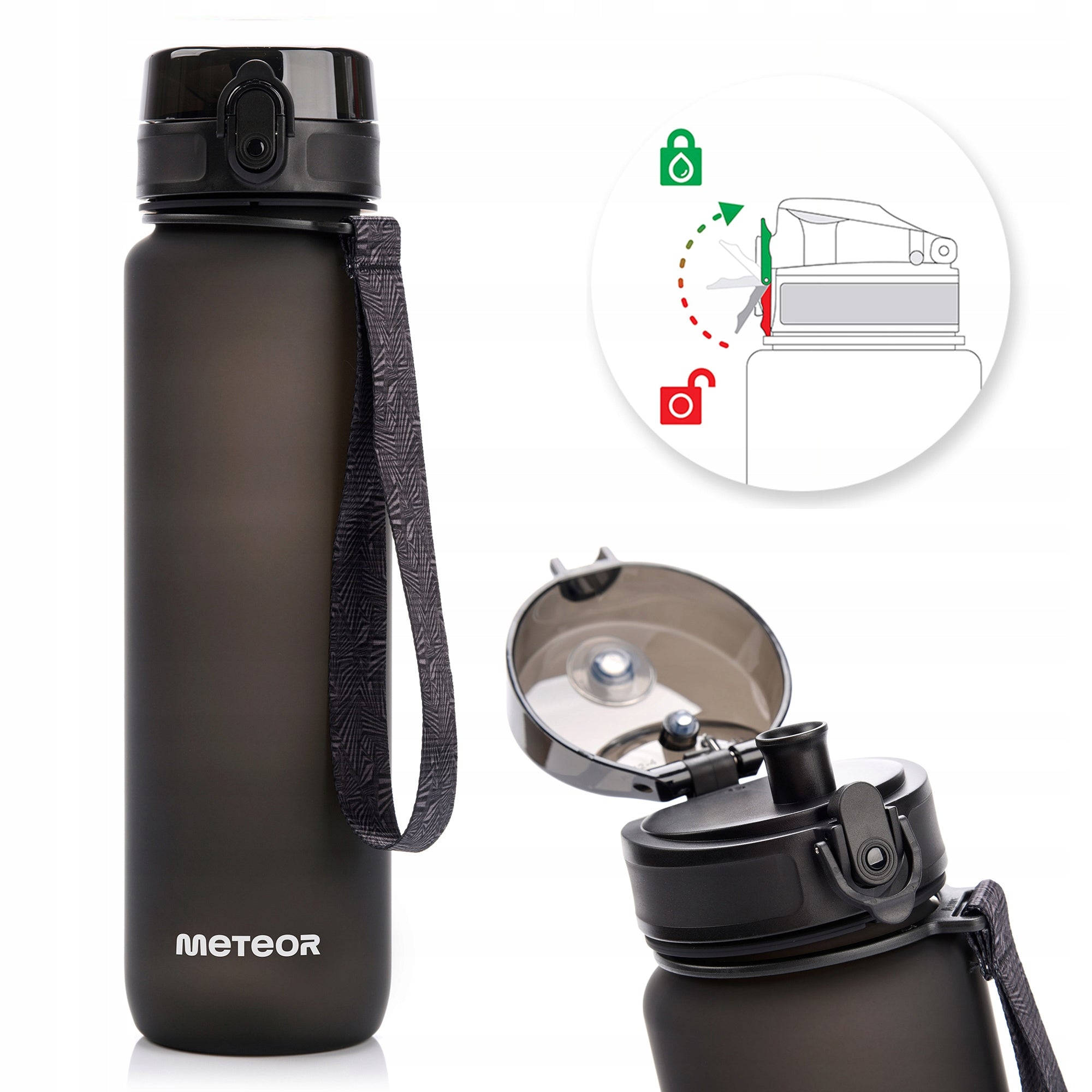 WATER BOTTLE 1000ml TRITAN WITH STRAINER MOUTHPIECE HANDLE BPAfree Color black