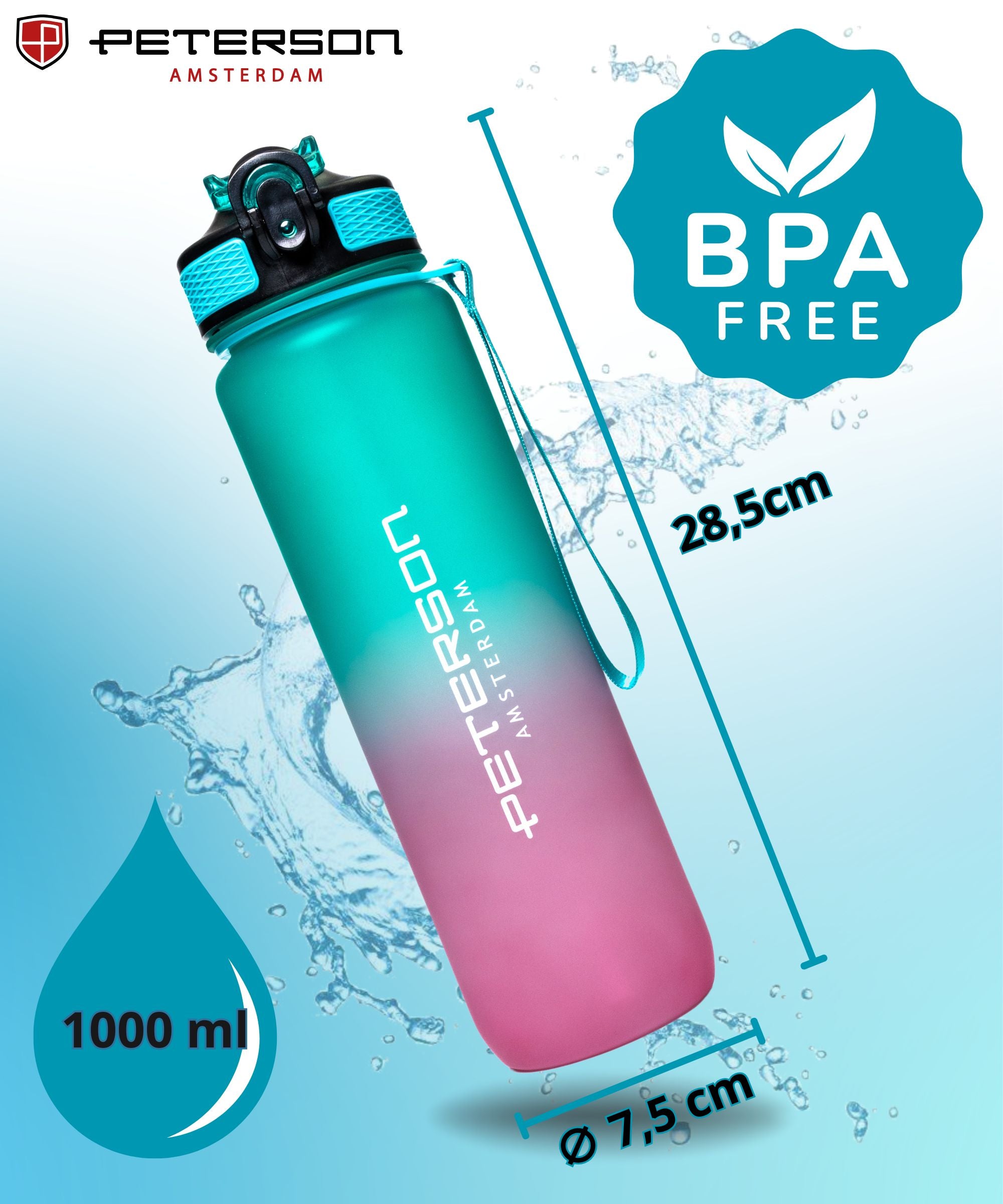 WATER BOTTLE 1L TRITAN WITHOUT BPA SEALED WITH STRAW MOUTHPIECE SPORT Volume 1000 ml