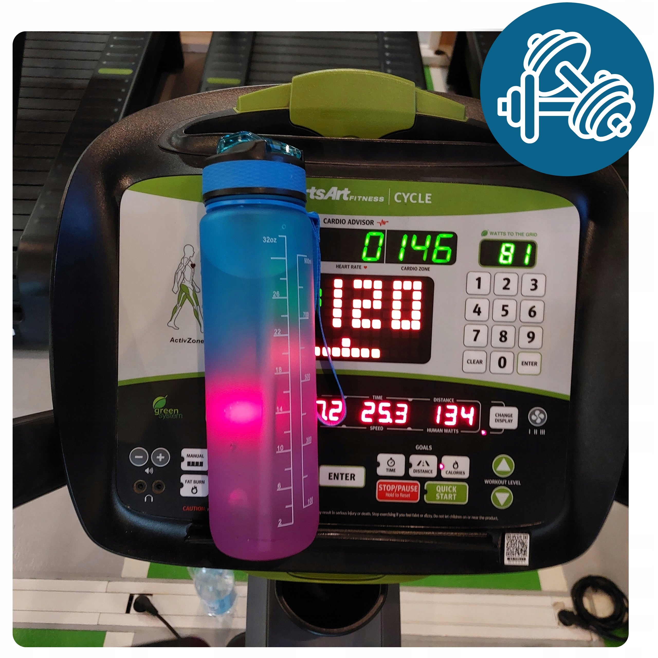 WATER BOTTLE 1L WITH SHAKER MOUTHPIECE MOTIVATIONAL MEASURING CUP SPORT FITNESS Model na Siłownię Fitness