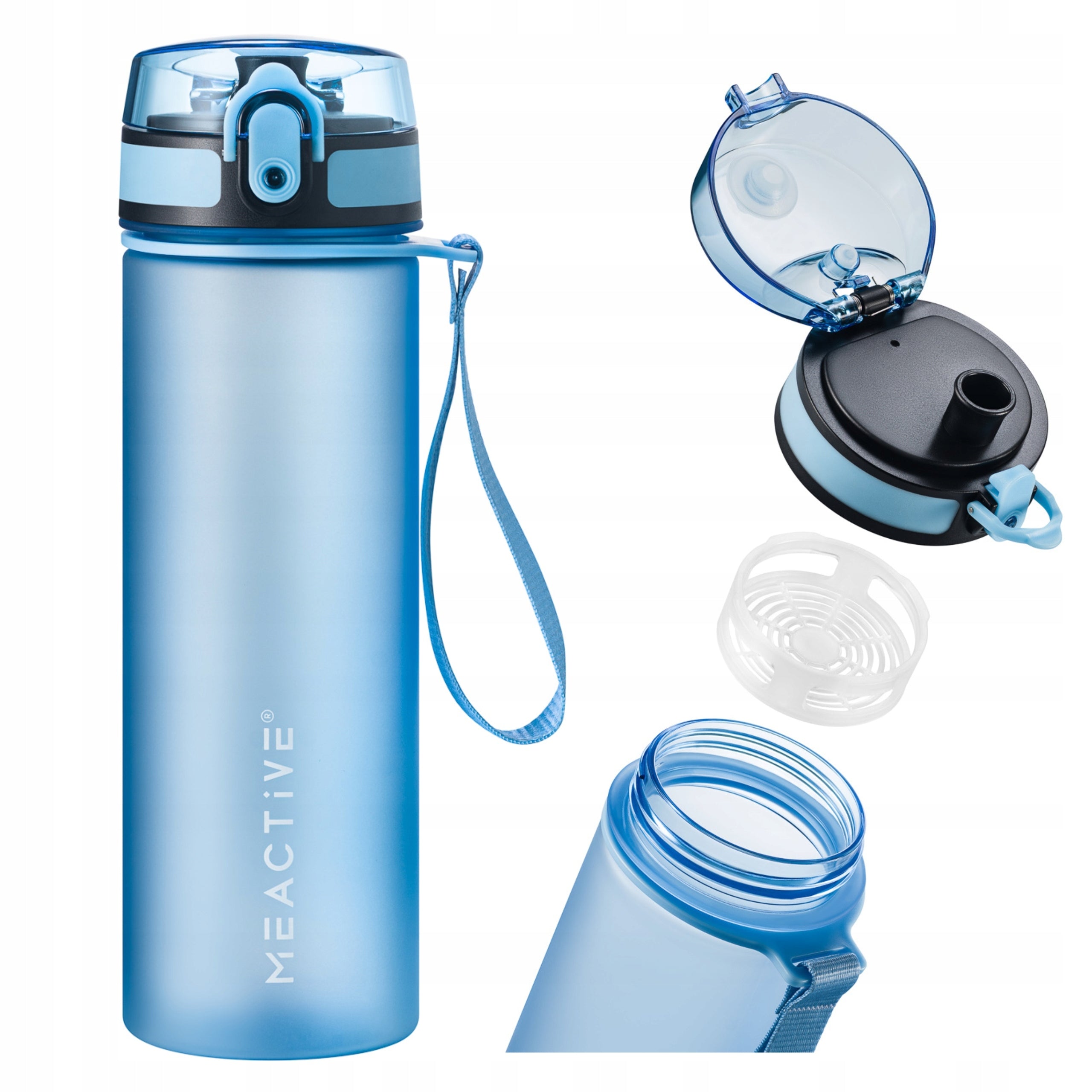 WATER BOTTLE 500ml TRITAN BLUE SPORTS WITH STRAINER AND GRADUATION