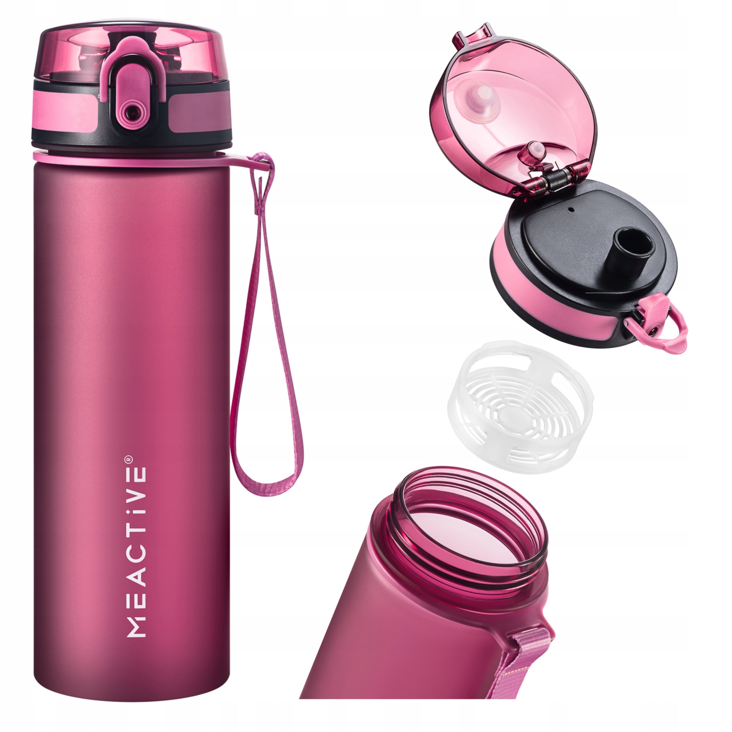 WATER BOTTLE 500ml TRITAN BURGUNDY SPORTS WITH STRAINER AND GRADUATION