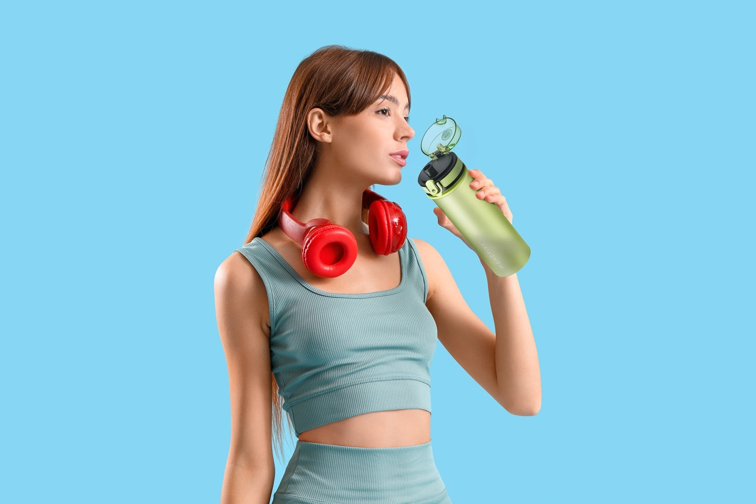 WATER BOTTLE 500ml TRITAN GREEN SPORTS WITH STRAINER AND GRADUATION Packaging status original