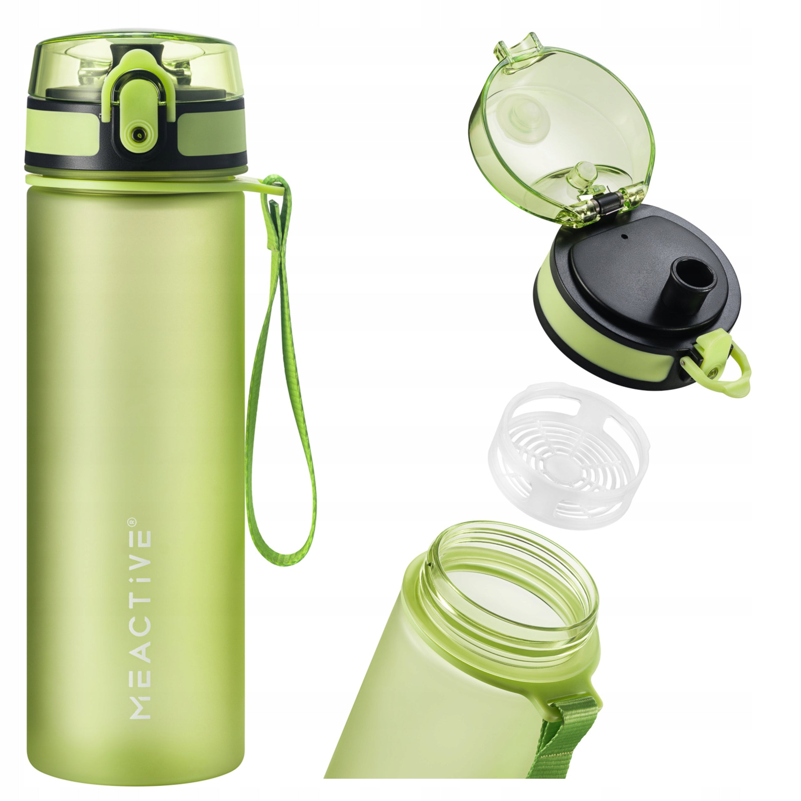 WATER BOTTLE 500ml TRITAN GREEN SPORTS WITH STRAINER AND GRADUATION
