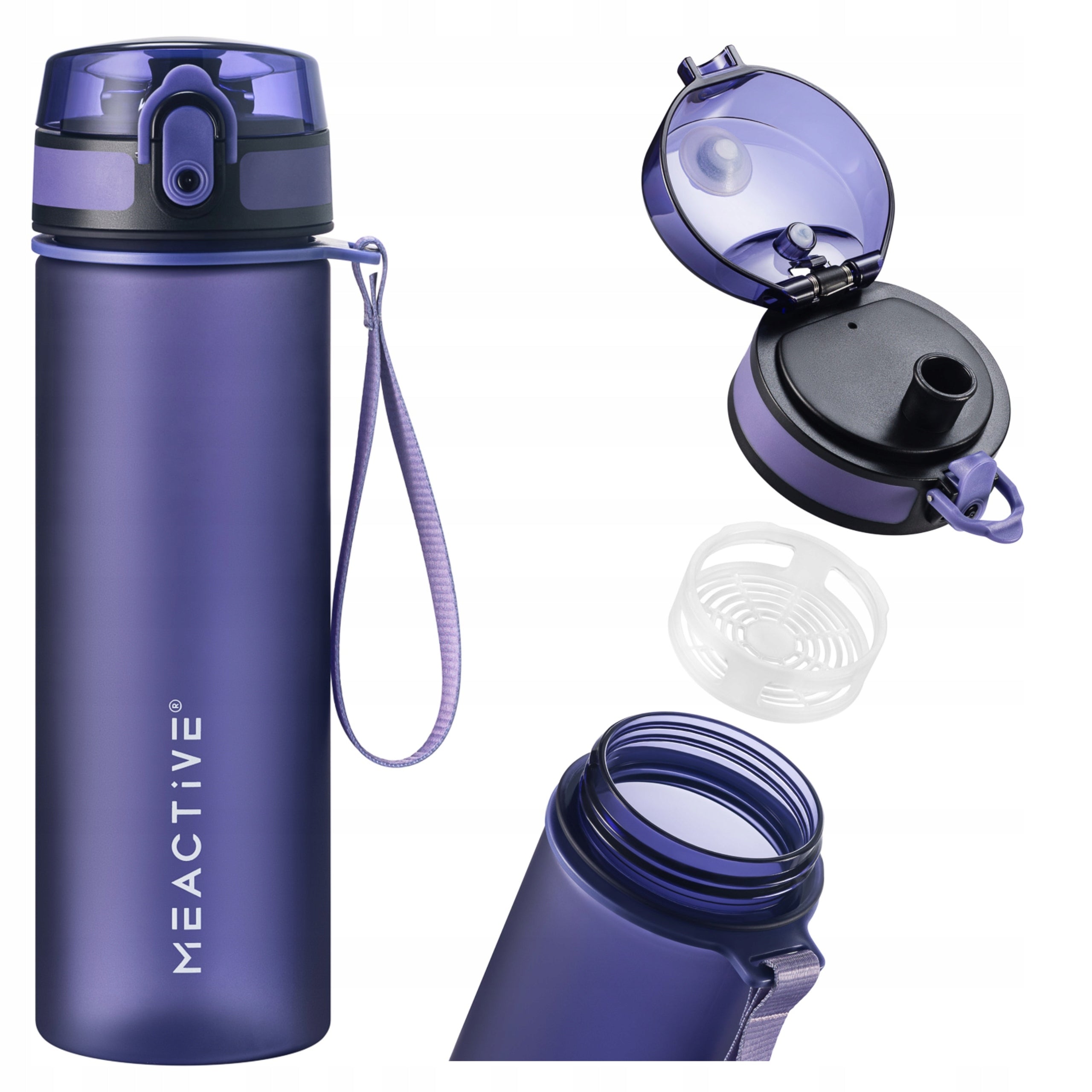 WATER BOTTLE 500ml TRITAN PURPLE SPORTS WITH STRAINER AND GRADUATION