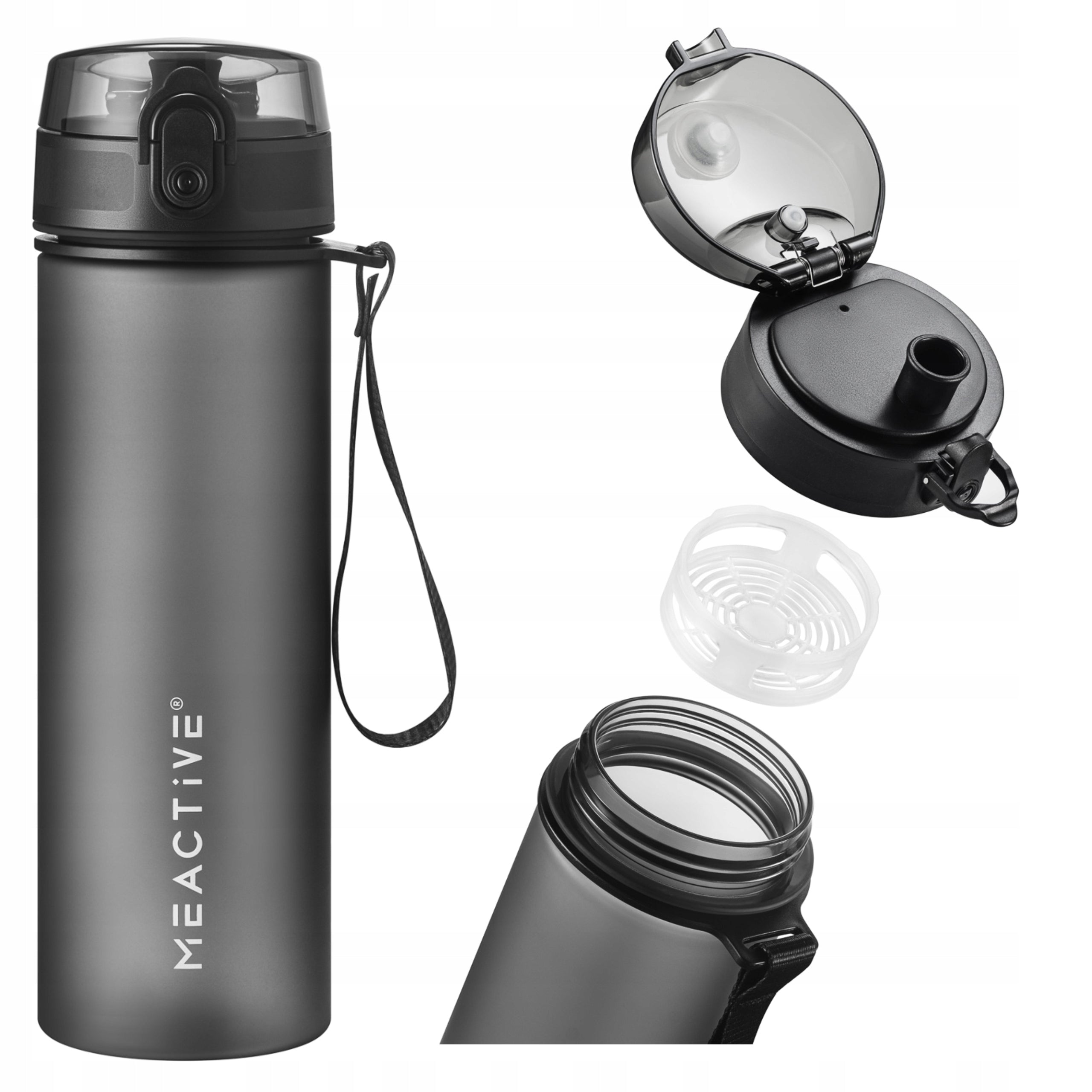 WATER BOTTLE 500ml TRITAN SPORTS BLACK WITH STRAINER AND GRADUATION