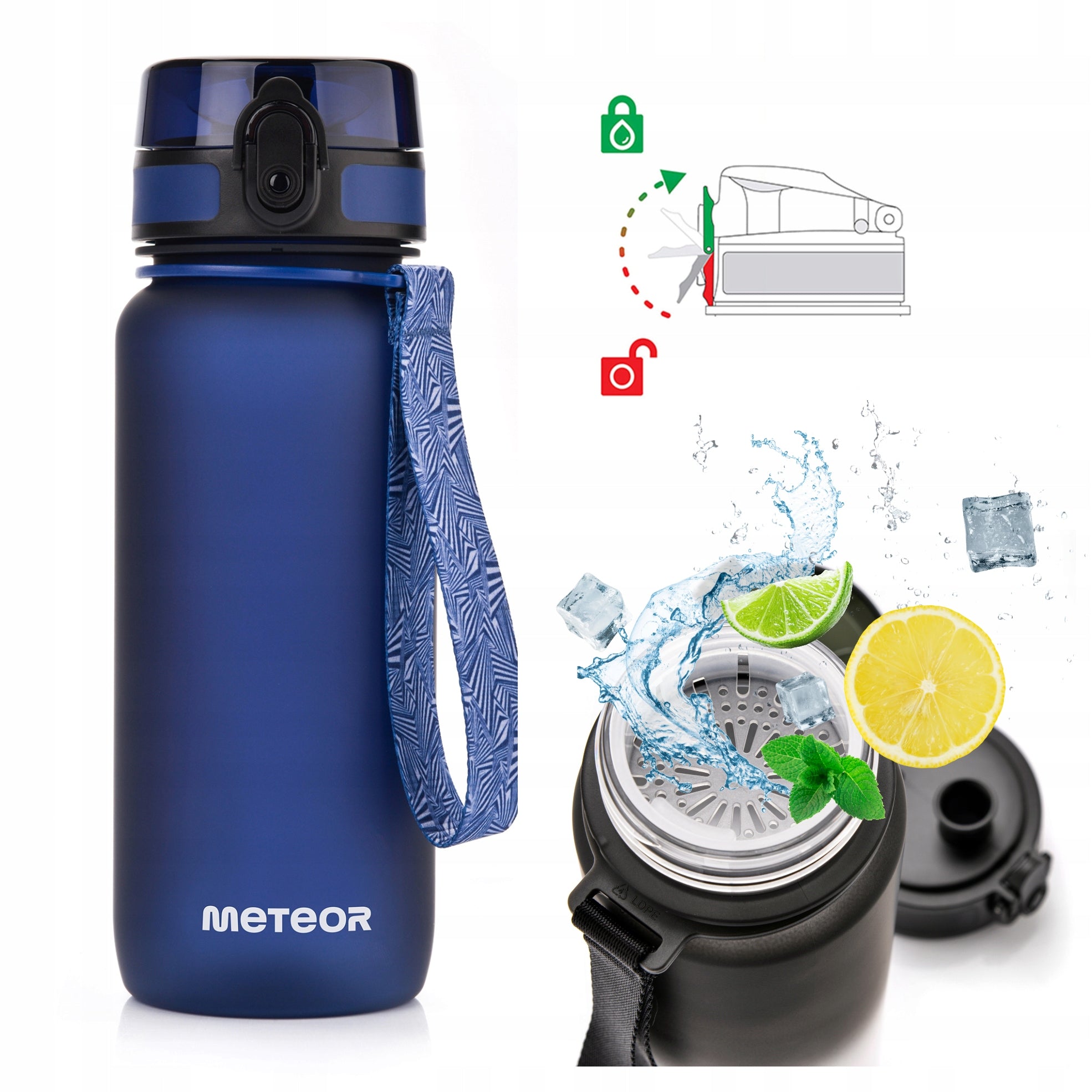 WATER BOTTLE 650ml TRITAN WITH STRAINER MOUTHPIECE HANDLE BPAfree Packaging status original