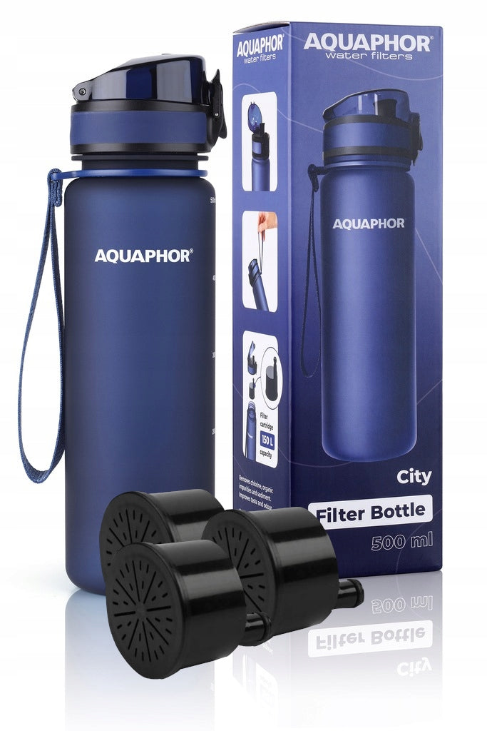 WATER BOTTLE FILTER BOTTLE AQUAPHOR CITY NAVY BLUE +3 CARTRIDGES