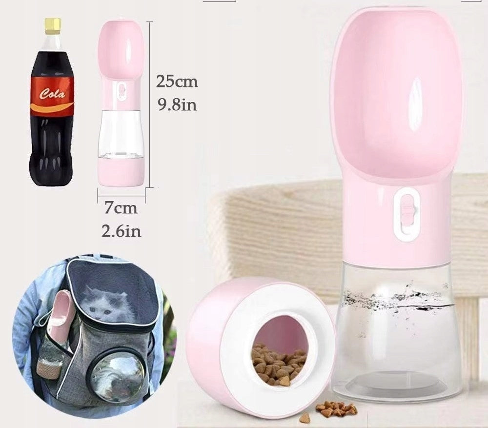 WATER BOTTLE FOR DOG MONTESSA WATER BOTTLE PET BOWL PINK 3IN1 Material made from a synthetic material