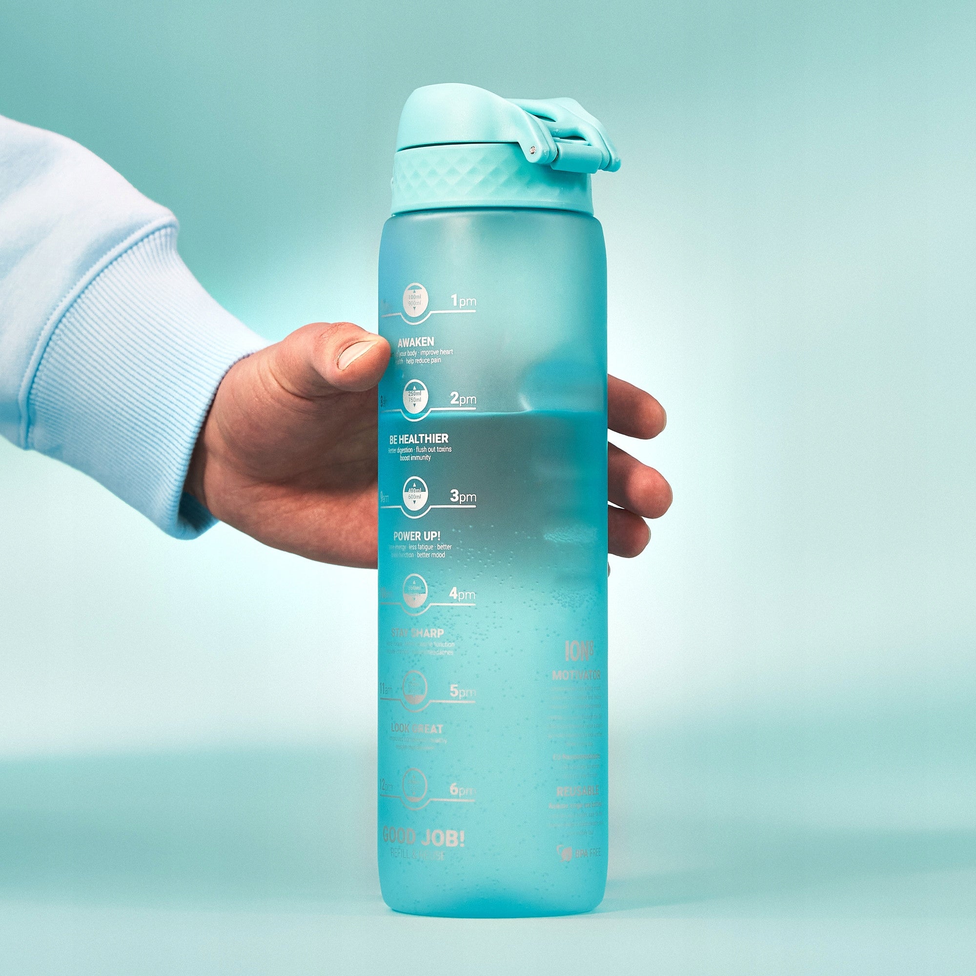 WATER BOTTLE MOTIVATIONAL MEASUREMENT FOR DRINKING WATER MEASURE MOTIVATOR ORIGINAL ION8 1 l Packaging status original