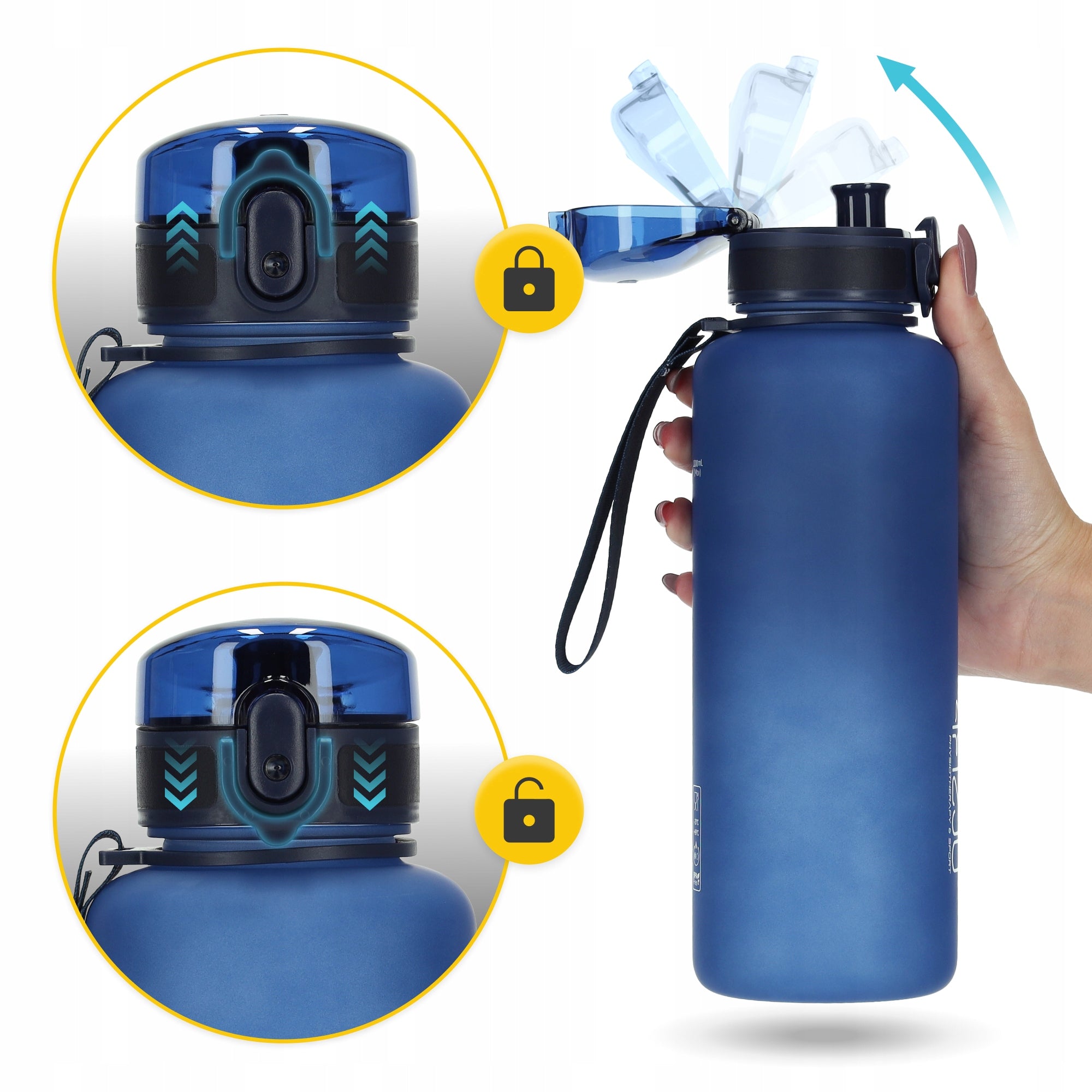 WATER BOTTLE MOTIVATIONAL SPORTS BOTTLE WITH MEASURING CUP MOUTHPIECE TRITAN 1L Color blue