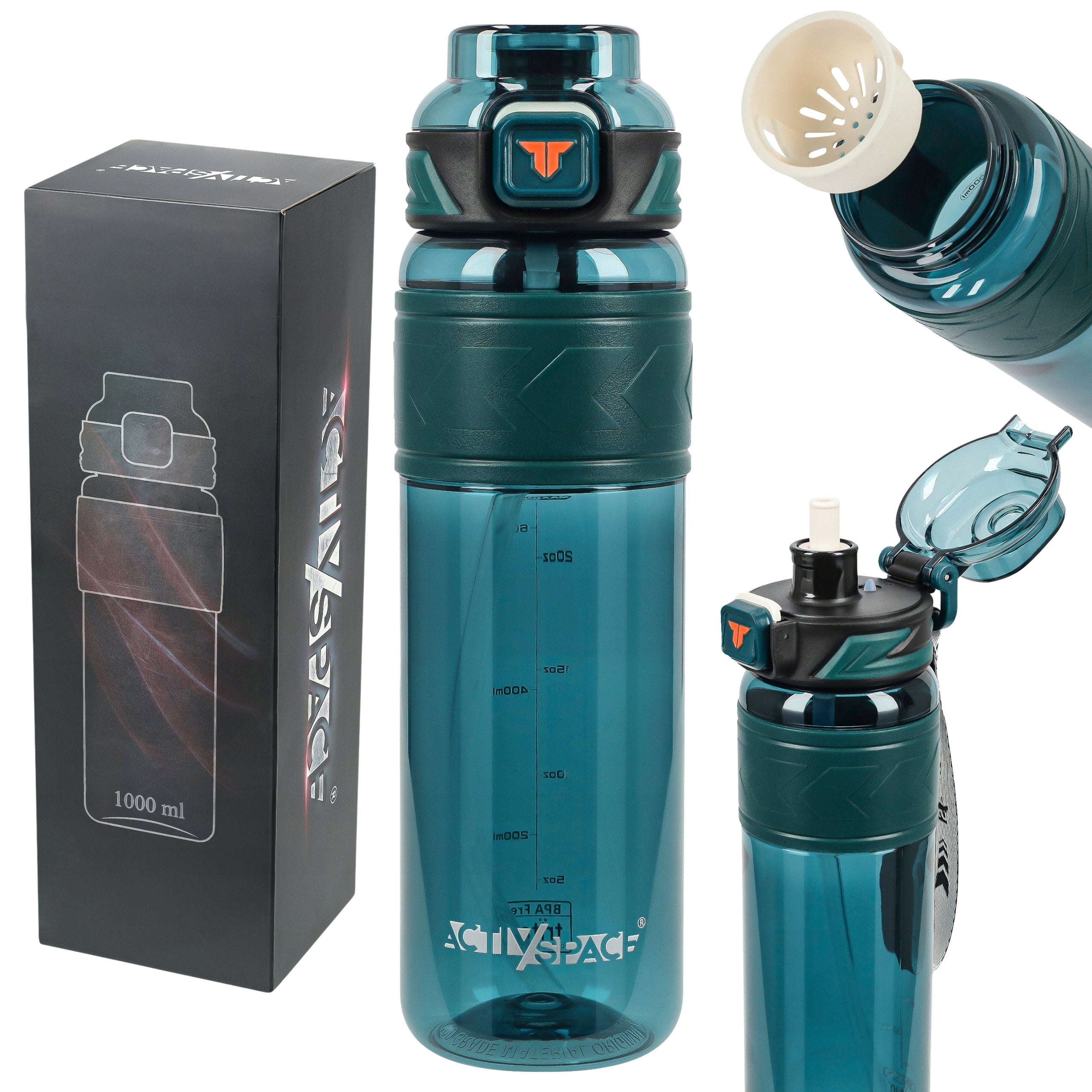 WATER BOTTLE MOTIVATIONAL SPORTS BOTTLE WITH MEASURING CUP MOUTHPIECE TRITAN 1L PRO