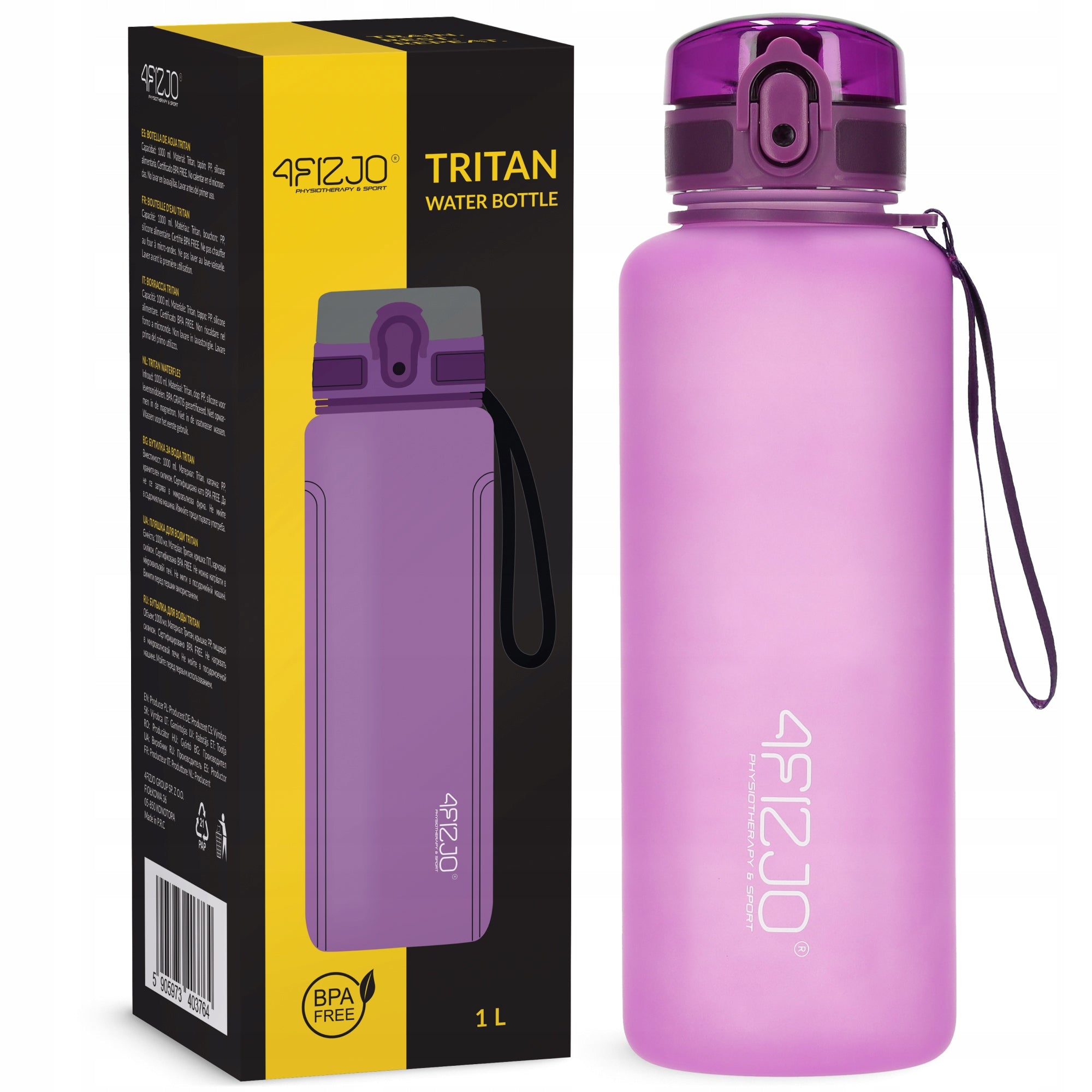 WATER BOTTLE MOTIVATIONAL SPORTS BOTTLE WITH MEASURING CUP MOUTHPIECE TRITAN 1L