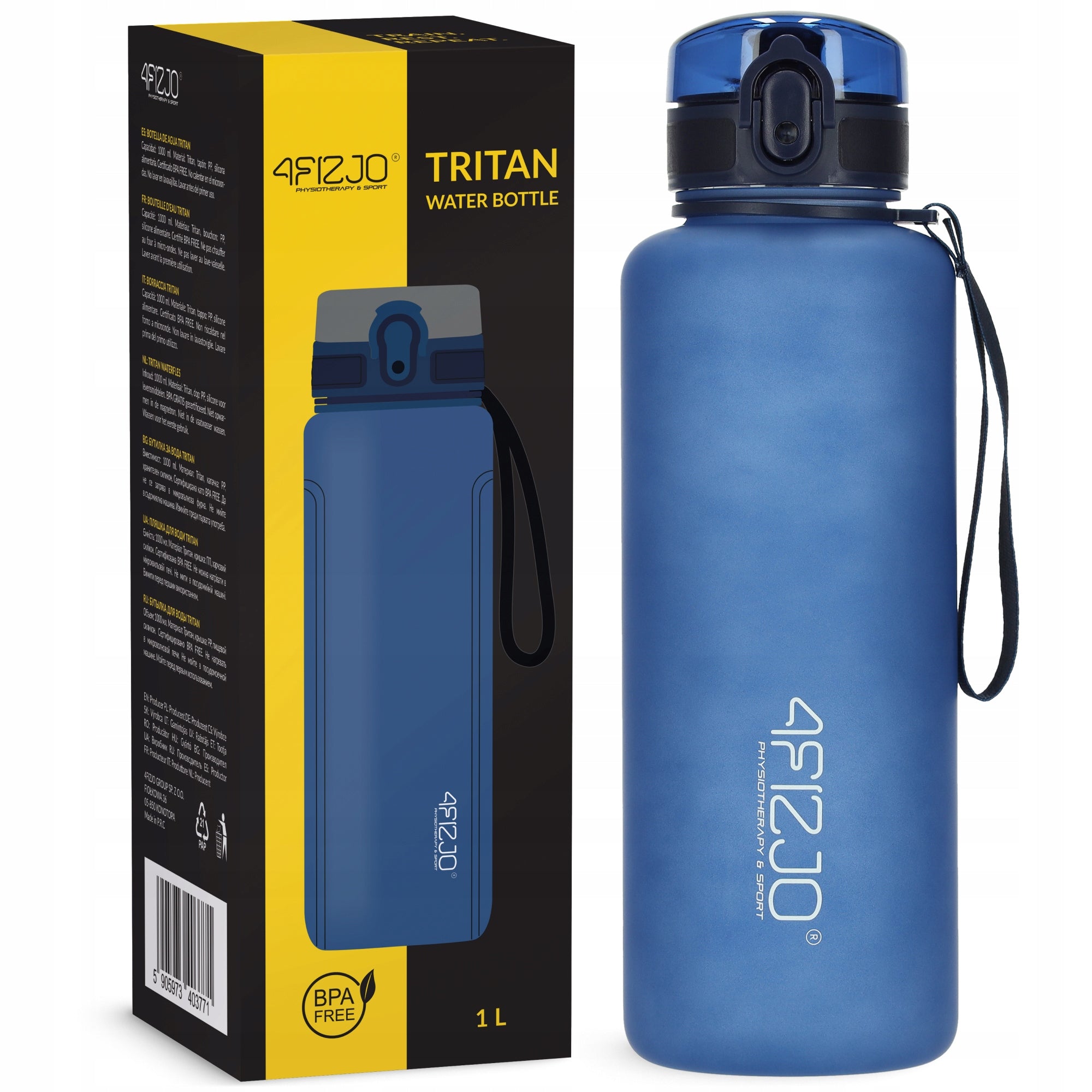 WATER BOTTLE MOTIVATIONAL SPORTS BOTTLE WITH MEASURING CUP MOUTHPIECE TRITAN 1L